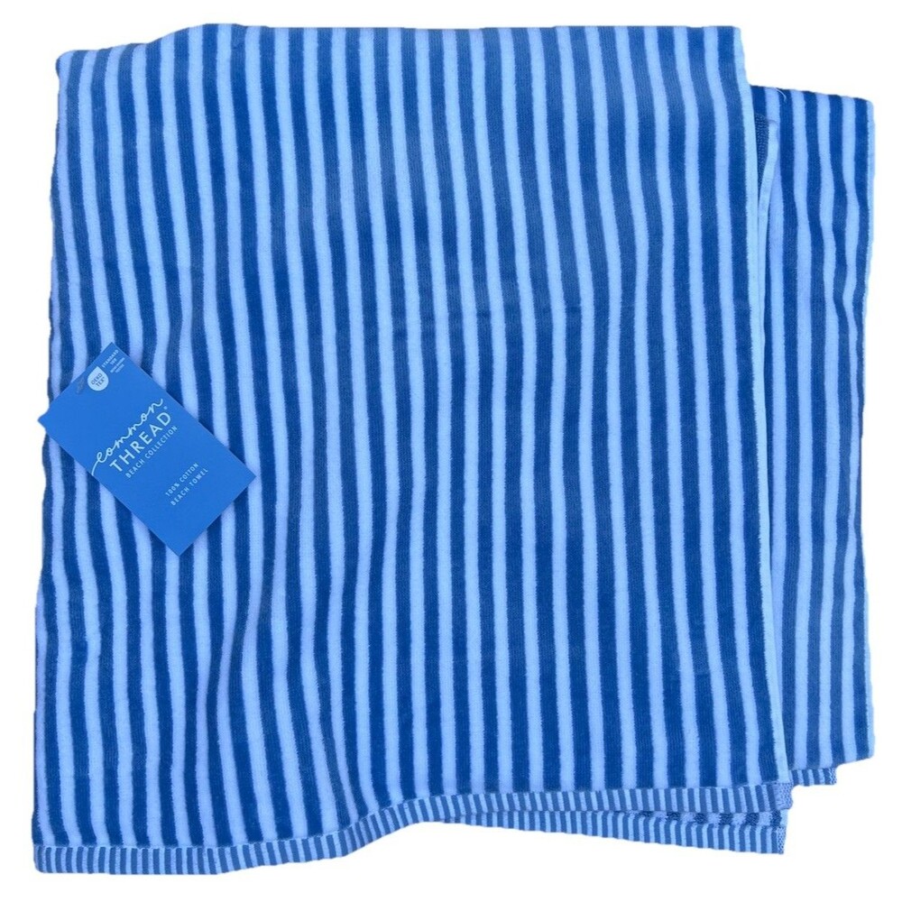 Common Thread Beach Towel Blue Striped Stripes Cotton 36 X 68 New